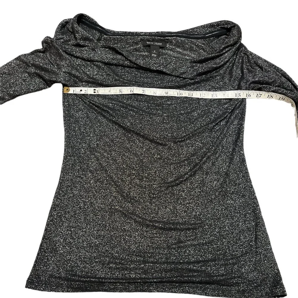 WHITE HOUSE BLACK MARKET Off Shoulder Blouse Top Sz S Shimmery Cuff Detail - Picture 9 of 13